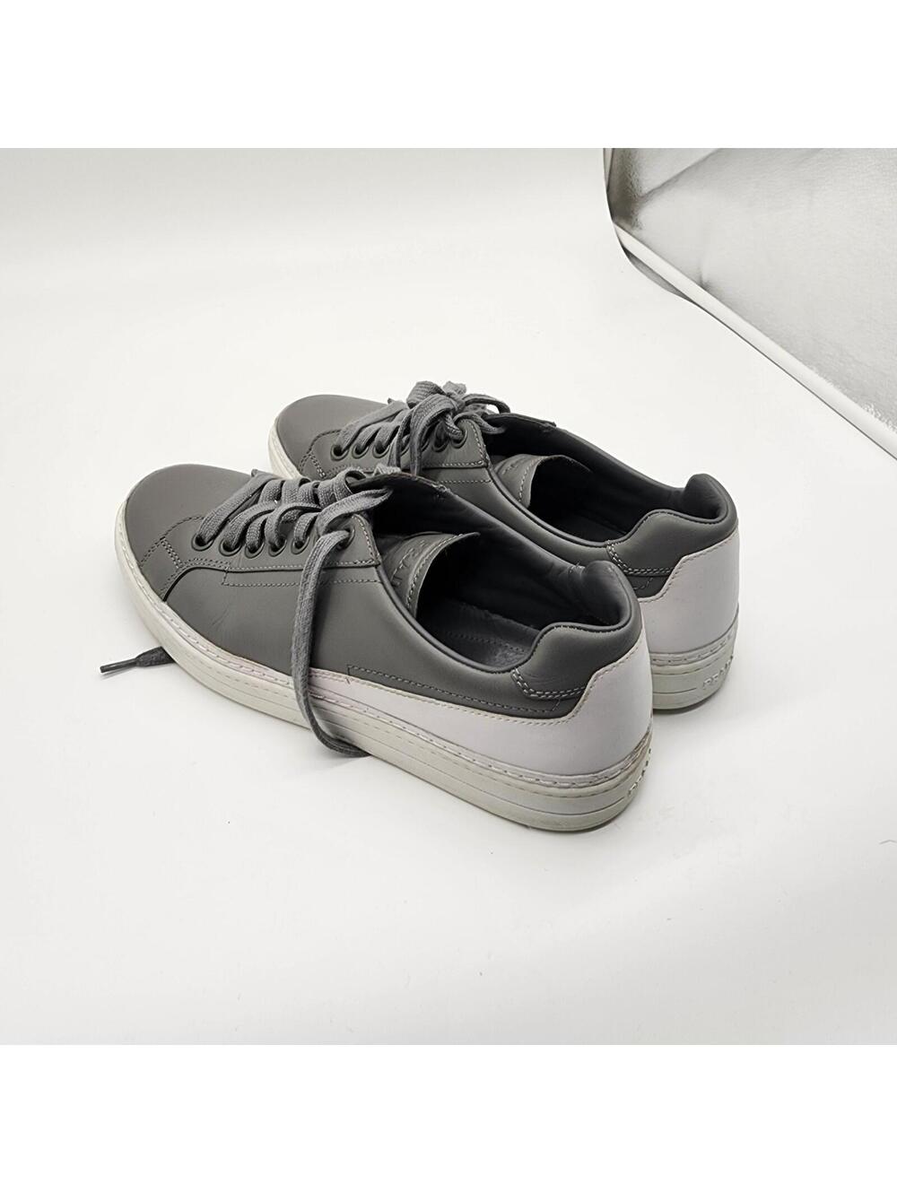Prada Gray Leather Low Top Lace Up Sneakers 2831 Luxury Designer Shoes 10 - Picture 3 of 8